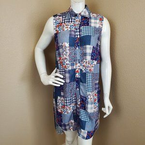 MICHAEL TYLER Blue Patchwork/Floral Top S/P